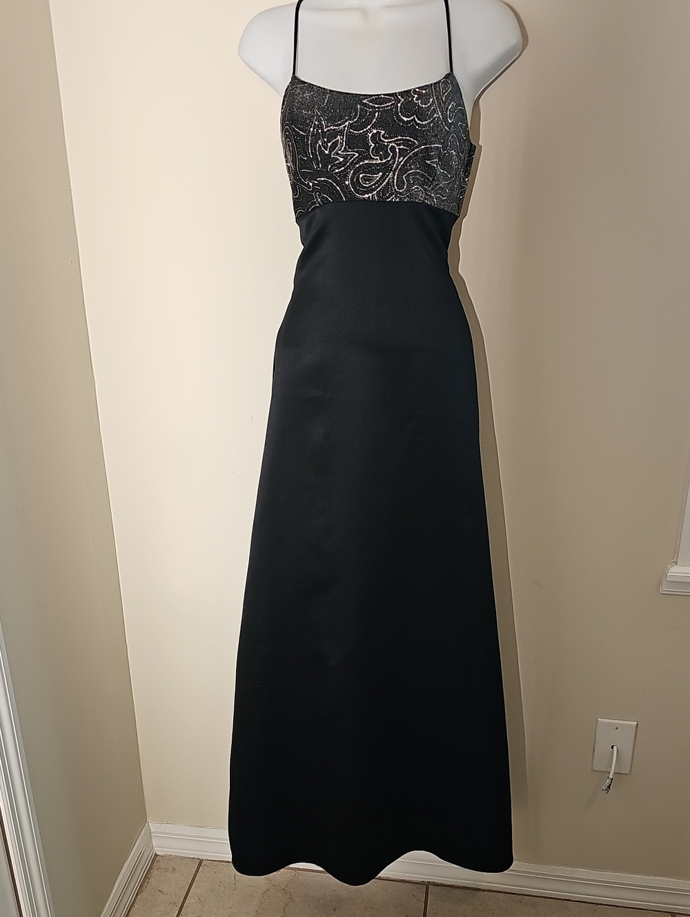 Jump Apparel Vintage Gown Womens Size 3/4 Black Silver Glitter Paisley Y2K Satin